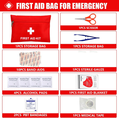 Car Emergency Kit with Tow Rope, Jumper Cables, Tire Repair & First Aid