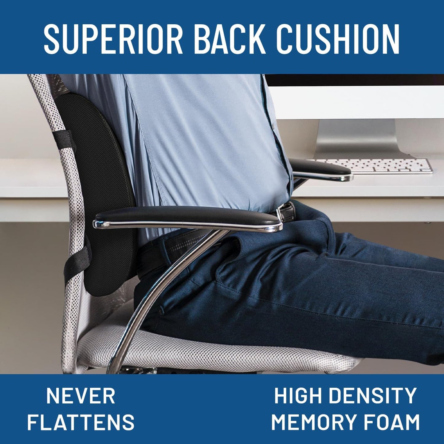 Everlasting Comfort Memory Foam Seat Cushion - Office Chair Cushion for Work, Travel, Car Support Pillow for Driving - Portable Seat for Chairs and Desks - Coussin Chaise - Black