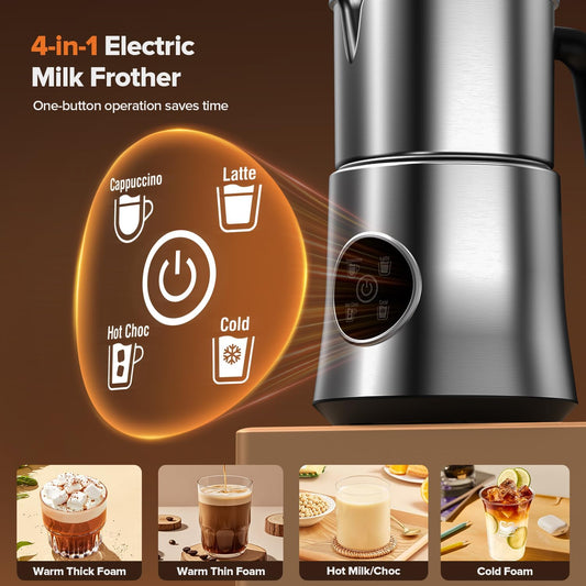 Milk Frother and Steamer, Large Capacity Detachable Electric Milk Frother, Automatic Warm and Cold Foam Maker, Hot Chocolate Maker, BPA Free - PuriLite