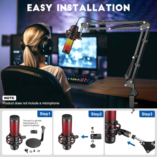 Microphone Arm,Aokeo AK-35 Microphone Desk Stand-Microphone Suspension Boom Scissor Arm Stand For Blue Yeti,Blue Snowball iCE,QuadCast,Elgato - PuriLite