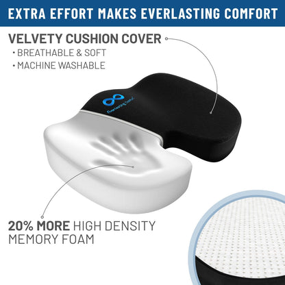 Everlasting Comfort Memory Foam Seat Cushion - Office Chair Cushion for Work, Travel, Car Support Pillow for Driving - Portable Seat for Chairs and Desks - Coussin Chaise - Black