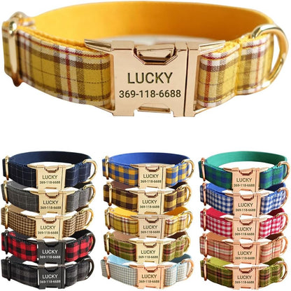 PETDURO Personalized Buffalo Plaid Dog Collar Red Black - Engraved Name and Phone Number on Black Metal Buckle - Custom for Small Medium Large Boy Girl Dogs - Add Leash Bow Tie via Customize Now