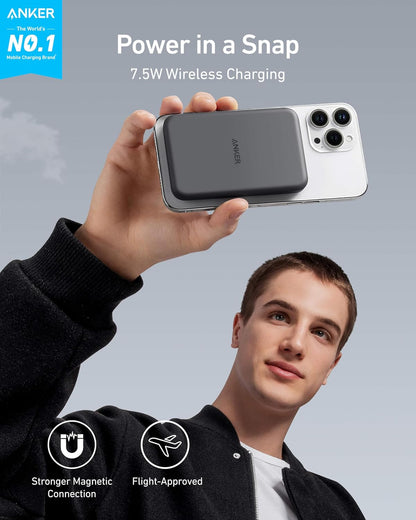 Anker 621 Magnetic Portable Charger (MagGo), 5,000mAh Wireless Power Bank with USB-C Cable, Magsafe-Compatible Battery Pack for iPhone 17/16/15/14/13/12 Series