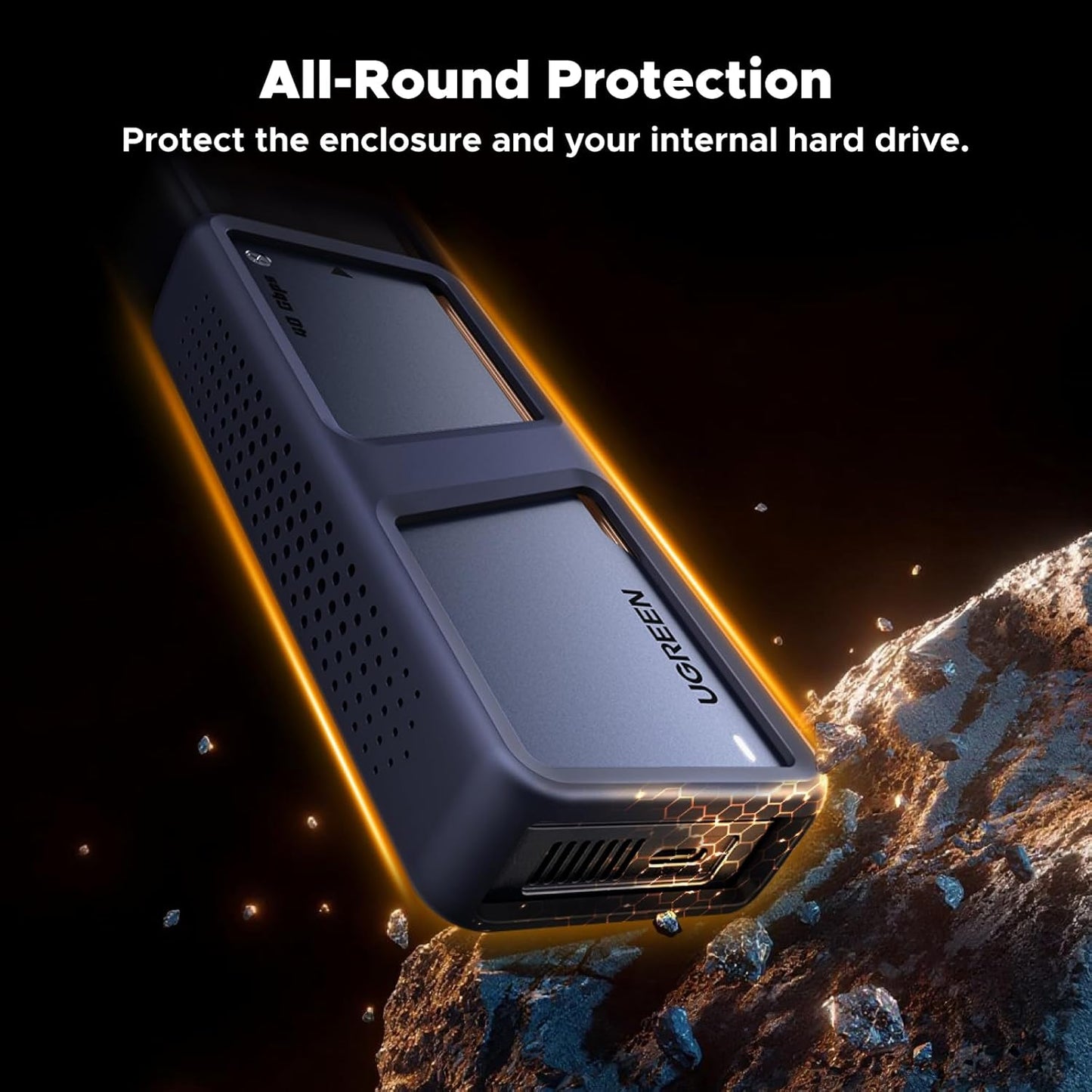 UGREEN 40Gbps M.2 NVMe SSD Enclosure with Fast Cooling Fan, NVMe Hard Drive Case Compatible with Thunderbolt 5 4 3, USB4 3.2 3.1 2.0, Support 8TB SSD 2280 B+M M-Key, 30cm USB C to C Cable Include