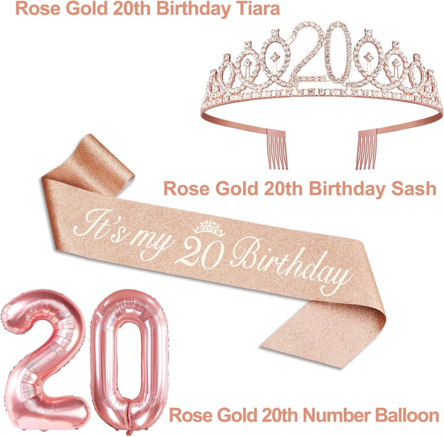 65th Birthday Decorations for Women, Including 65th Birthday Sash and Crown, Cake Topper and Candles, Number Balloons Rose Gold, 65 Year Old Gifts for Women