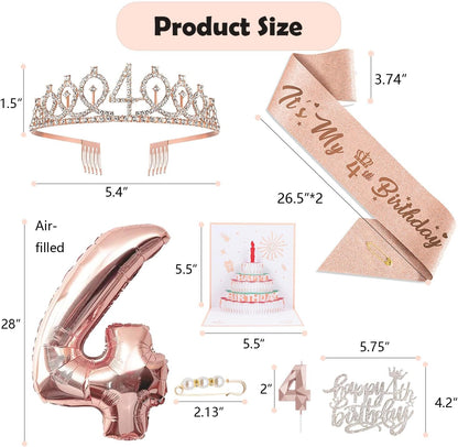 8pcs 40th Birthday Decorations gifts for Women, Including 40th Happy Birthday Cake Topper, Queen Sash with Pearl Pin, Sweet Rhinestone Tiara Crown for Women, Number Candles and Balloons (Rose Gold)
