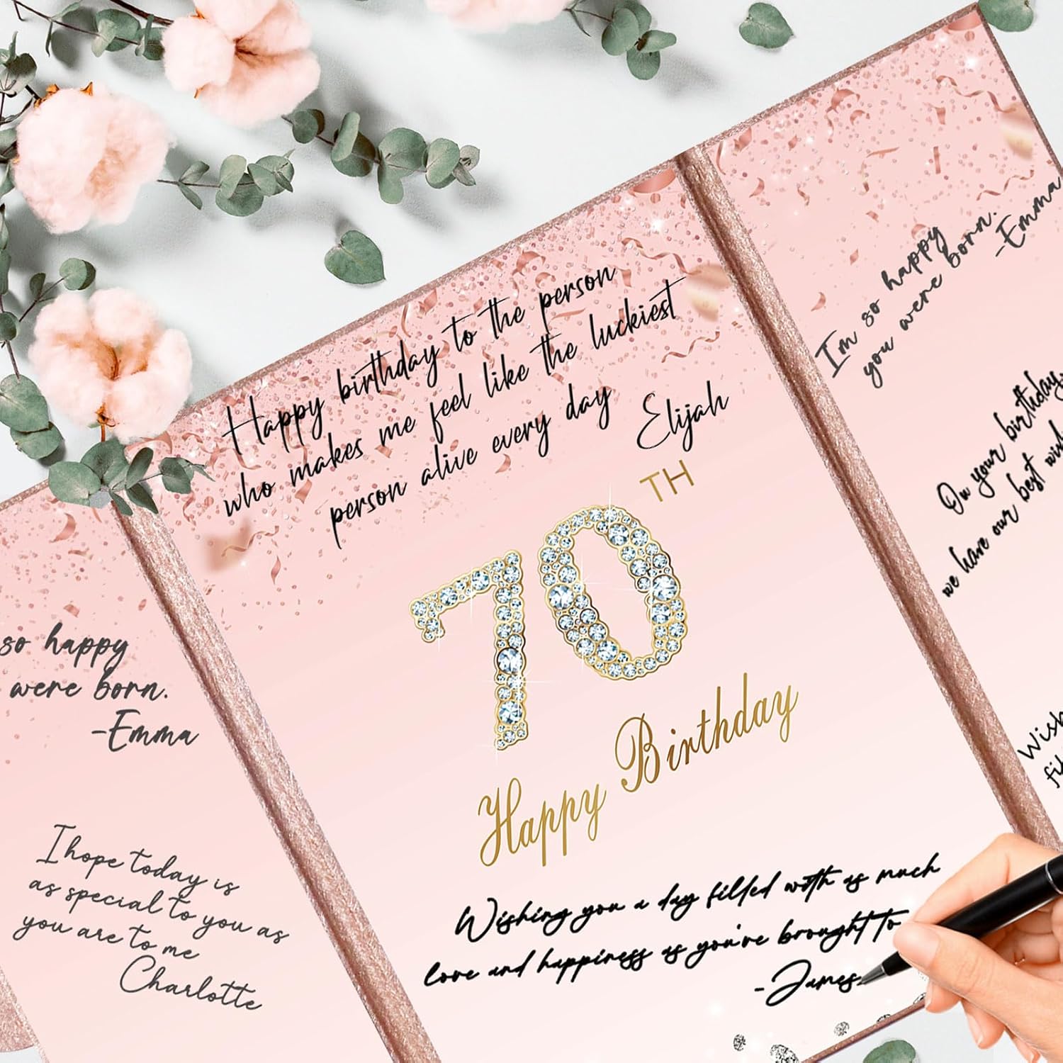 Crenics Rose Gold 70th Birthday Decorations, Creative 70th Birthday Guest Sign in Book Alternative, Large 70th Birthday Signature Book 12" x 18", Great 70 Years Old Birthday Gifts for Women - PuriLite