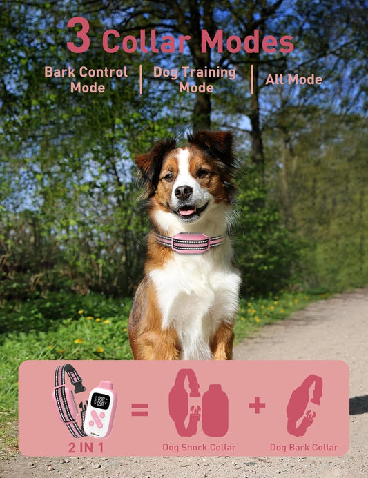 DOGLinsen 2-in-1 Bark and Shock Collar for Dogs, Smart Anti Barking Dog Training Collar with 5 Adjustable Sensitivity, Automatic Bark Collar with Remote, Vibration, Beep, Shock and Automatic - PuriLite