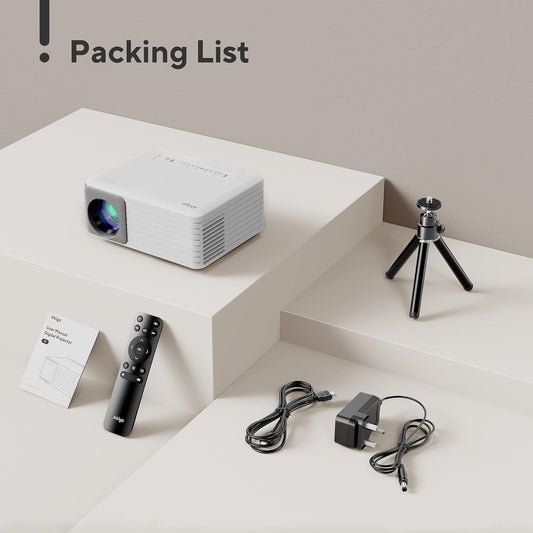 Mini Projector with Projector Stand, 1080P Full HD Supported Portable Projector, AKIYO Phone Projector for Home Theater, Movie, Outdoor, Compatible with iOS/Android/HDMI/USB/TV Stick/PC
