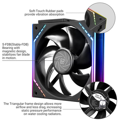 Thermalright TL-M12QR X3 Case Fan, CPU Cooler Comes with ARGB Mirror Light Effect,PC PWM Silent Cooling with 1500RPM Speed,Reverse CPU Cooler Fan (120mm, Black)