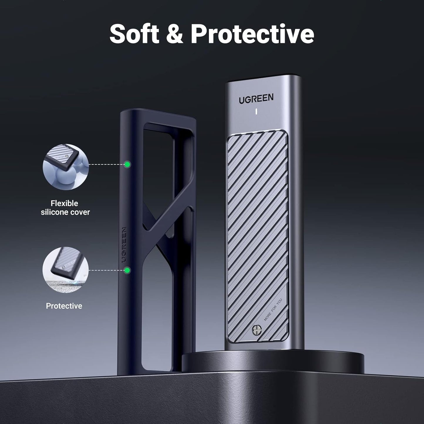 UGREEN M.2 NVMe SATA SSD Enclosure, USB 3.2 Gen2 10Gbps Enclosure for NVMe PCIe M-Key(M+B Key), SATA NGFF (M+B) Key, Support UASP Trim Smart for 2280 2260 2242 2230 with 2 Cables, Aluminum Heatsink