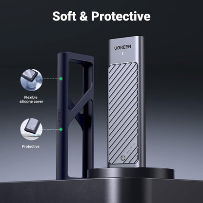 UGREEN M.2 NVMe SATA SSD Enclosure, USB 3.2 Gen2 10Gbps Enclosure for NVMe PCIe M-Key(M+B Key), SATA NGFF (M+B) Key, Support UASP Trim Smart for 2280 2260 2242 2230 with 2 Cables, Aluminum Heatsink