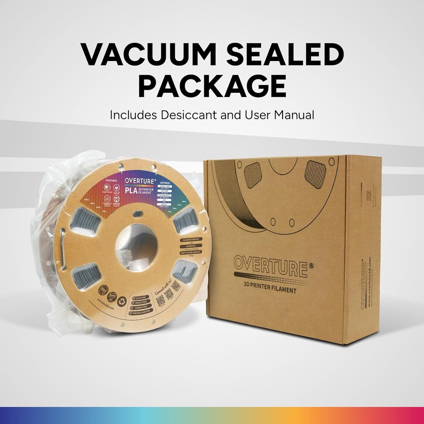 OVERTURE PLA Filament 1.75mm PLA 3D Printer Filament, 1kg Cardboard Spool (2.2lbs), Dimensional Accuracy +/- 0.02mm, Fit Most FDM Printer (Black 1-Pack)