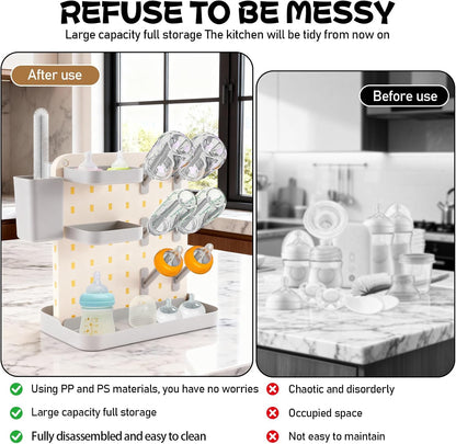 Baby Bottle Drying Rack Large Capacity Bottle Dryer Holder Space Saving Drying Rack for Baby Bottles and Cleaning Supplies (White Grey)(White Grey)