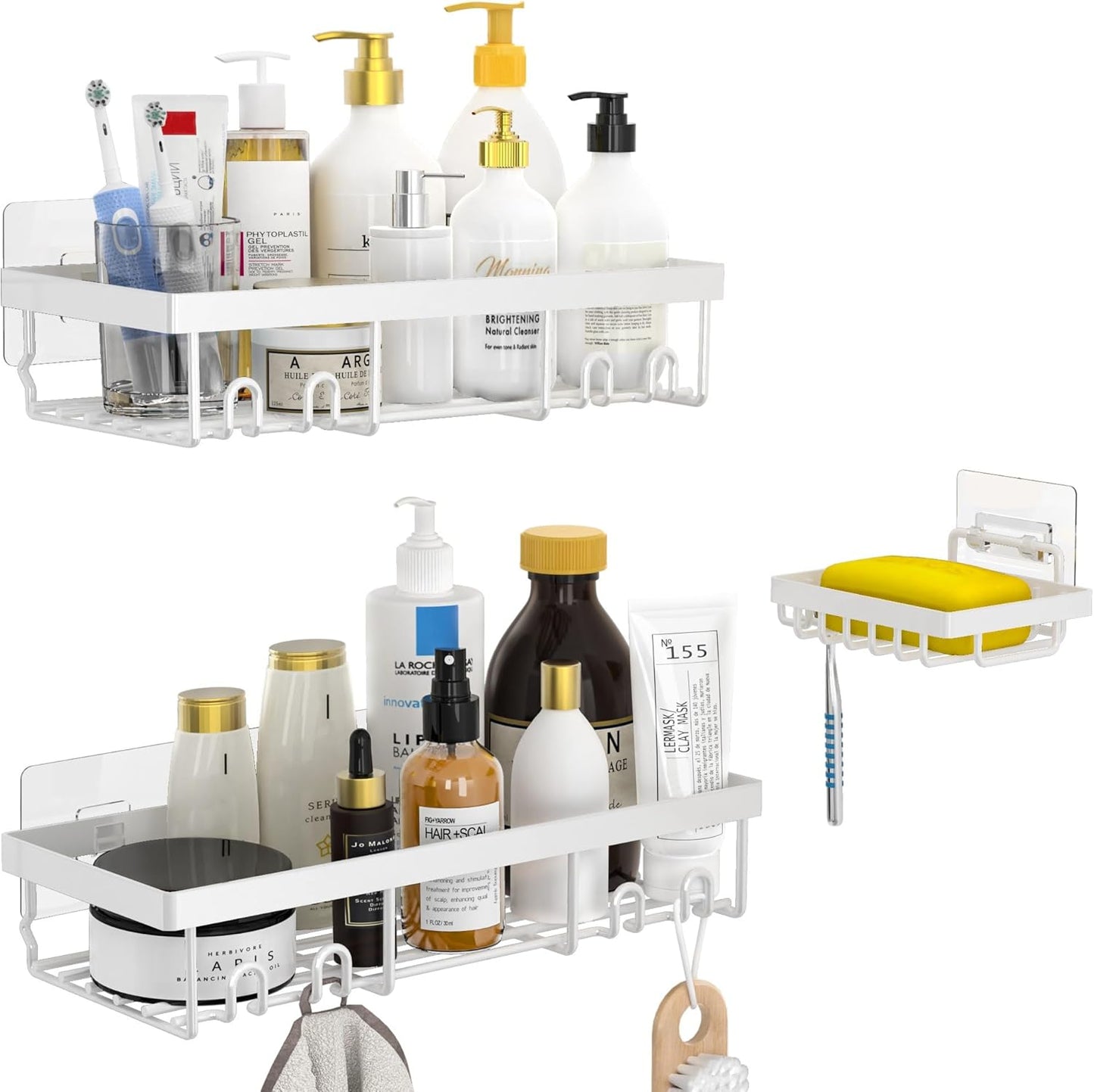 MOFOROCO 3-Pack Shower Caddy Basket Shelf with Soap Holder, No Drilling Traceless Adhesive Shower Wall Shelves, Rustproof Black Bathroom Shower Storage Organizer…