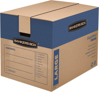 Bankers Box SmoothMove Classic Moving Kit Boxes, Tape-Free Assembly, Easy Carry Handles, 8 Small 4 Medium, 12 Pack(7716403)