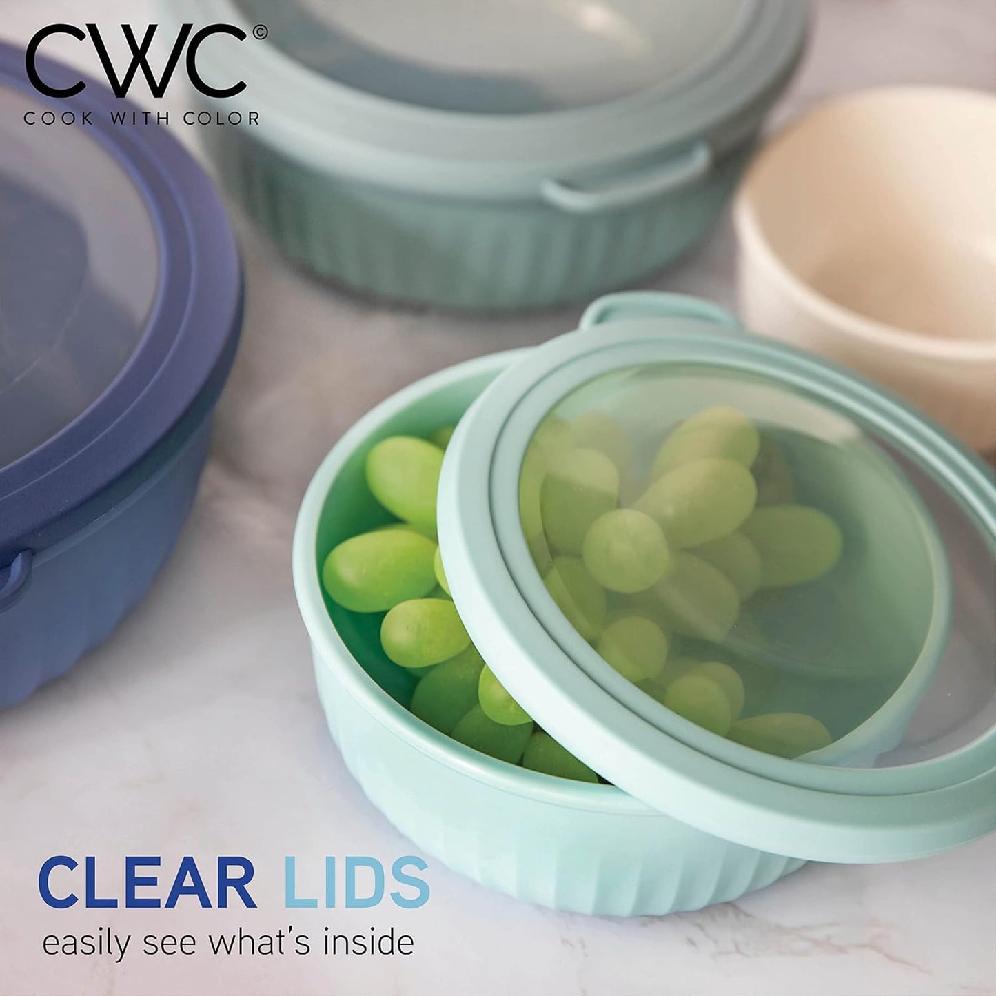 COOK WITH COLOR Prep Bowls with Lids- 8 Piece Nesting Plastic Small Mixing Bowl Set with Lids (Teal Ombre)