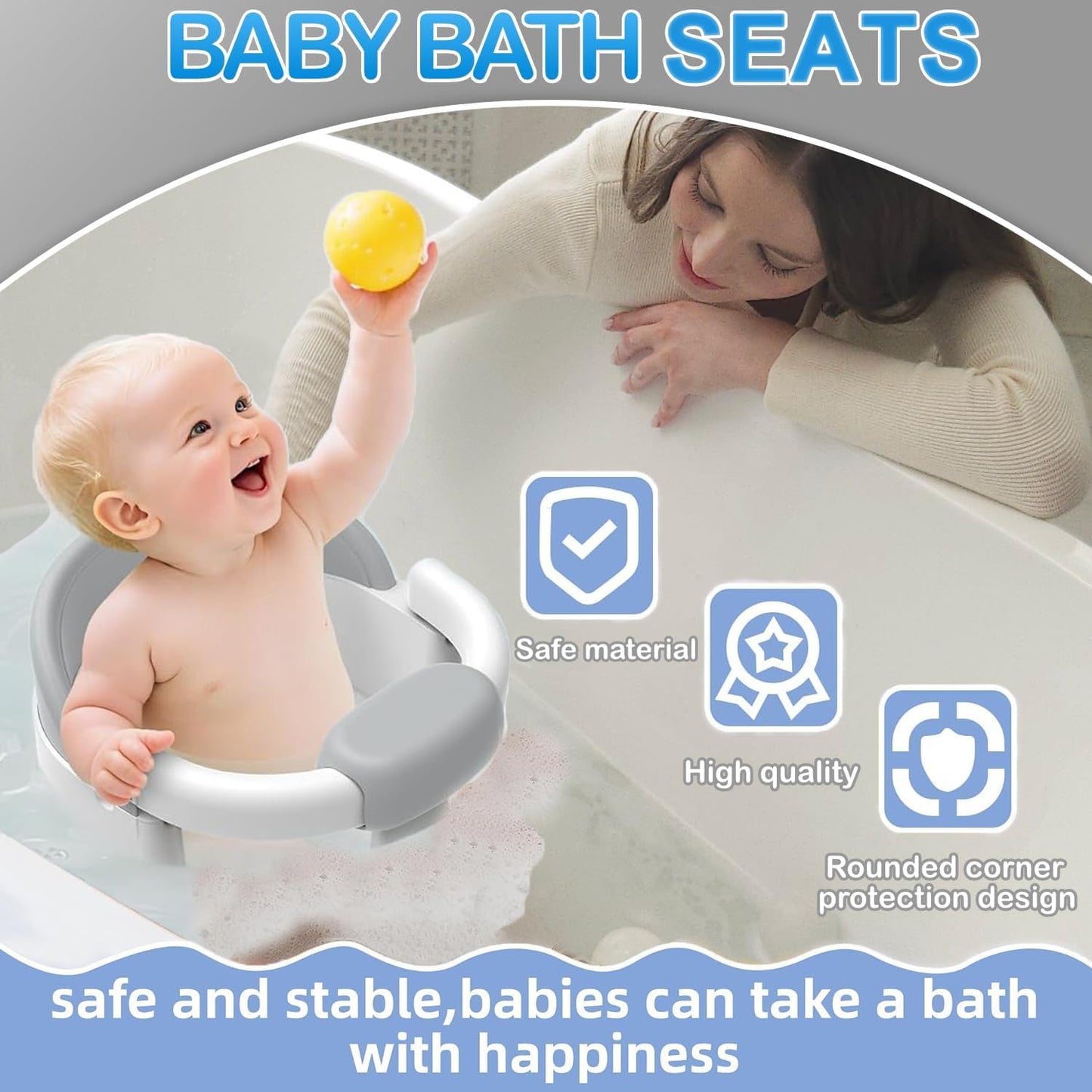 Baby Bath Seat for Babies 6 Months & up, Non-Slip Toddler Bath Seats for Babies Sitting Up,Safe Infant & Newborn Baby Bath Chair Support for Bathtub/Living Room/Shower Room, Grey