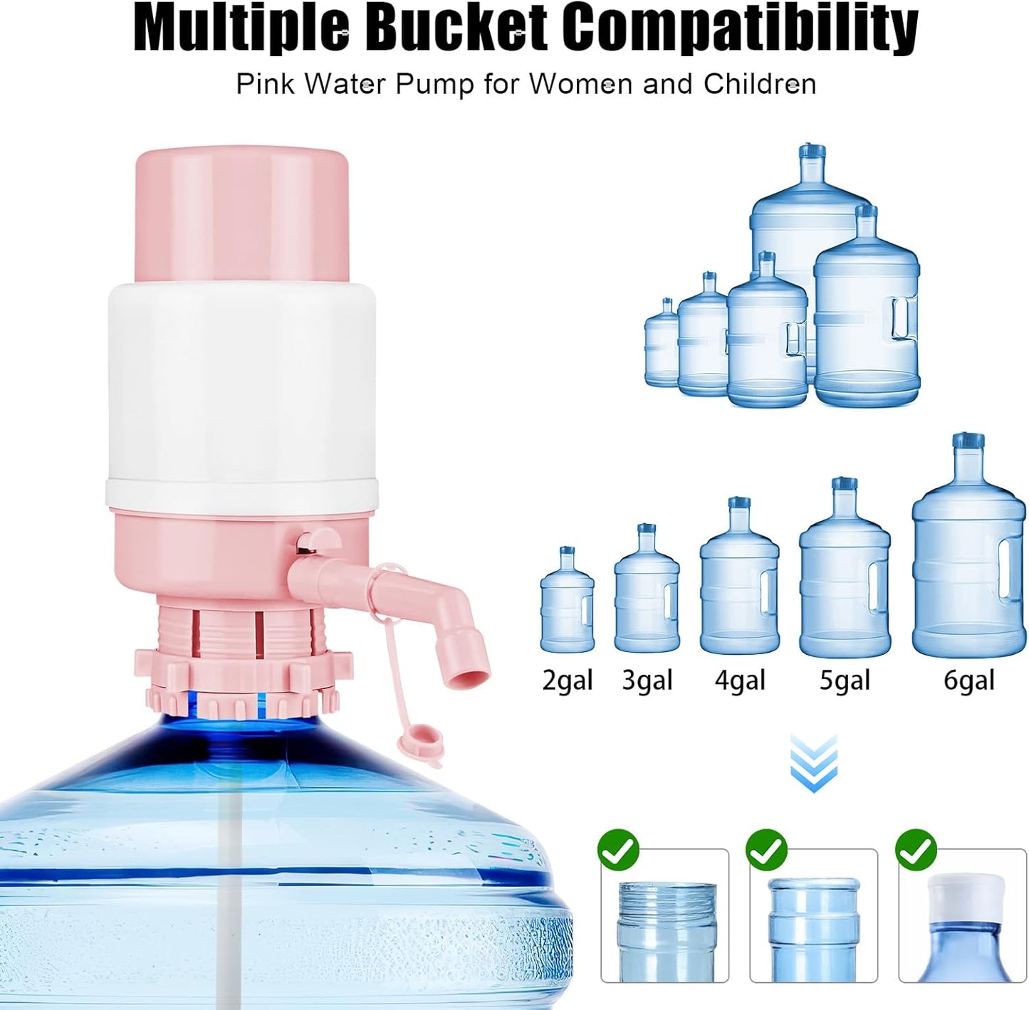 Pink Manual Water Pump for 5 Gallon/18L Water Jugs - Portable Hand Pump for Bottles & Buckets - No Electricity, BPA-Free, Leak-Proof for Camping, Home, Emergency