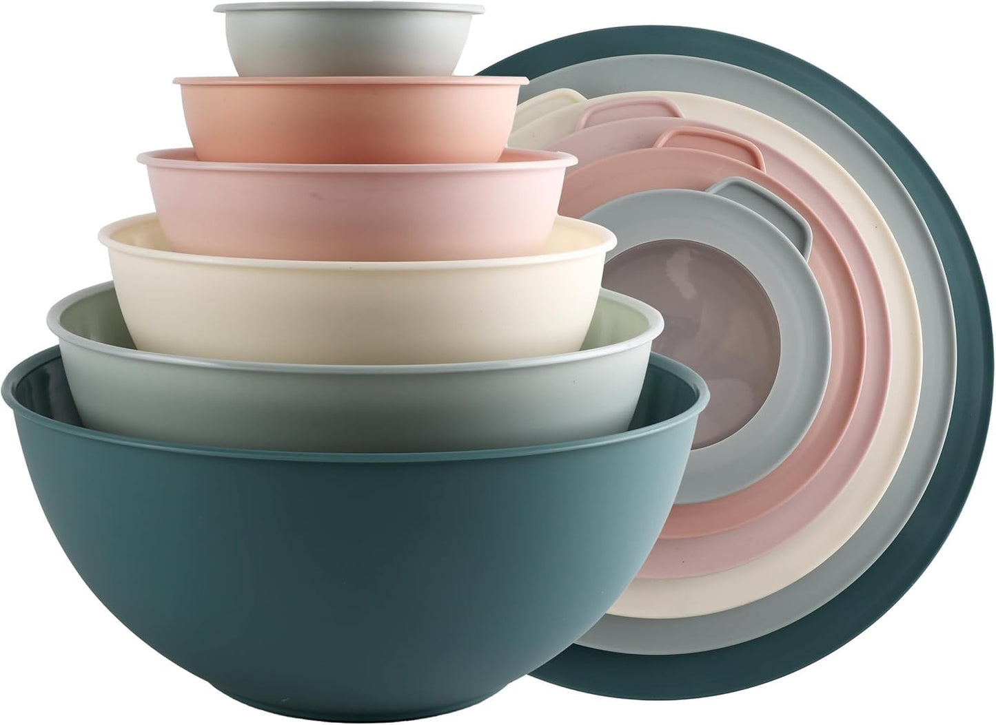 COOK WITH COLOR Mixing Bowls with TPR Lids - 12 Piece Plastic Nesting Bowls Set Includes 6 Prep Bowls and 6 Lids, Microwave Safe Mixing Bowl Set (Mint)