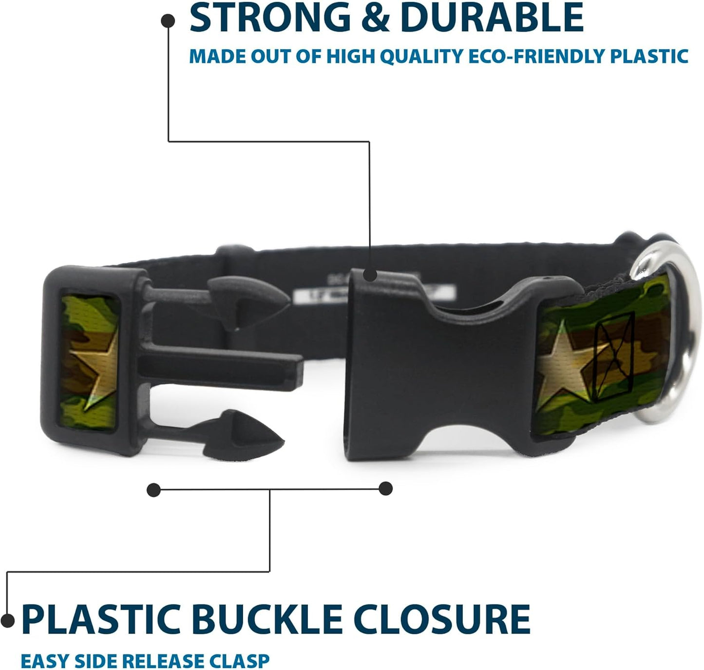 Buckle-Down PC-W21909-M Dog Collar Plastic Clip Buckle, 1"x11"-17", Star Black/White