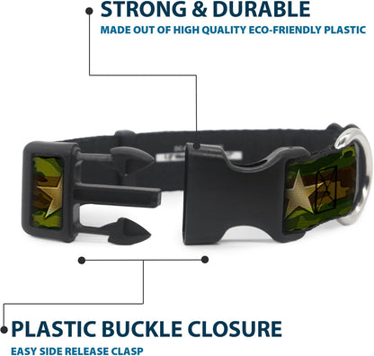 Buckle-Down PC-W21909-M Dog Collar Plastic Clip Buckle, 1"x11"-17", Star Black/White