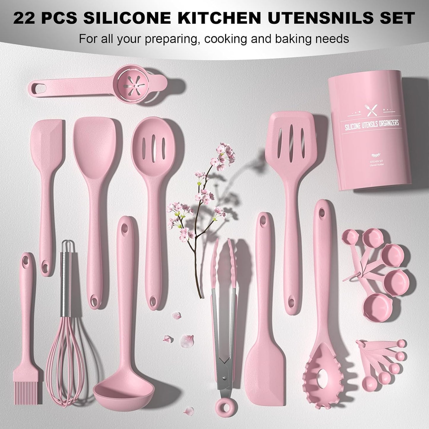 Silicone Kitchen Cooking Utensils Set, Umite Chef 22Pcs Heat Resistant Kitchen Utensils, Spatula, Spoon, Whisk, Dishwasher Safe Kitchen Utensil Gadgets Tools Set for Nonstick Cookware(Khaki)
