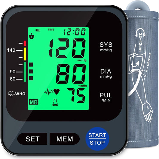 Blood Pressure Monitor for Home Use, Automatic Blood Pressure Machine with 3-Color Backlit Hypertension Display, 2x99 Memory with Upper Arm Large Cuff 22-42cm Black