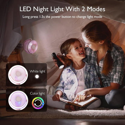 Momcozy Portable Stroller Fan, 27H Ultra-long Battery Life, Detachable 4 Speed 360°Rotate, LED Night Light with 2 Modes, USB Rechargeable and Handheld Cooling Fan for Travel, Car Seat