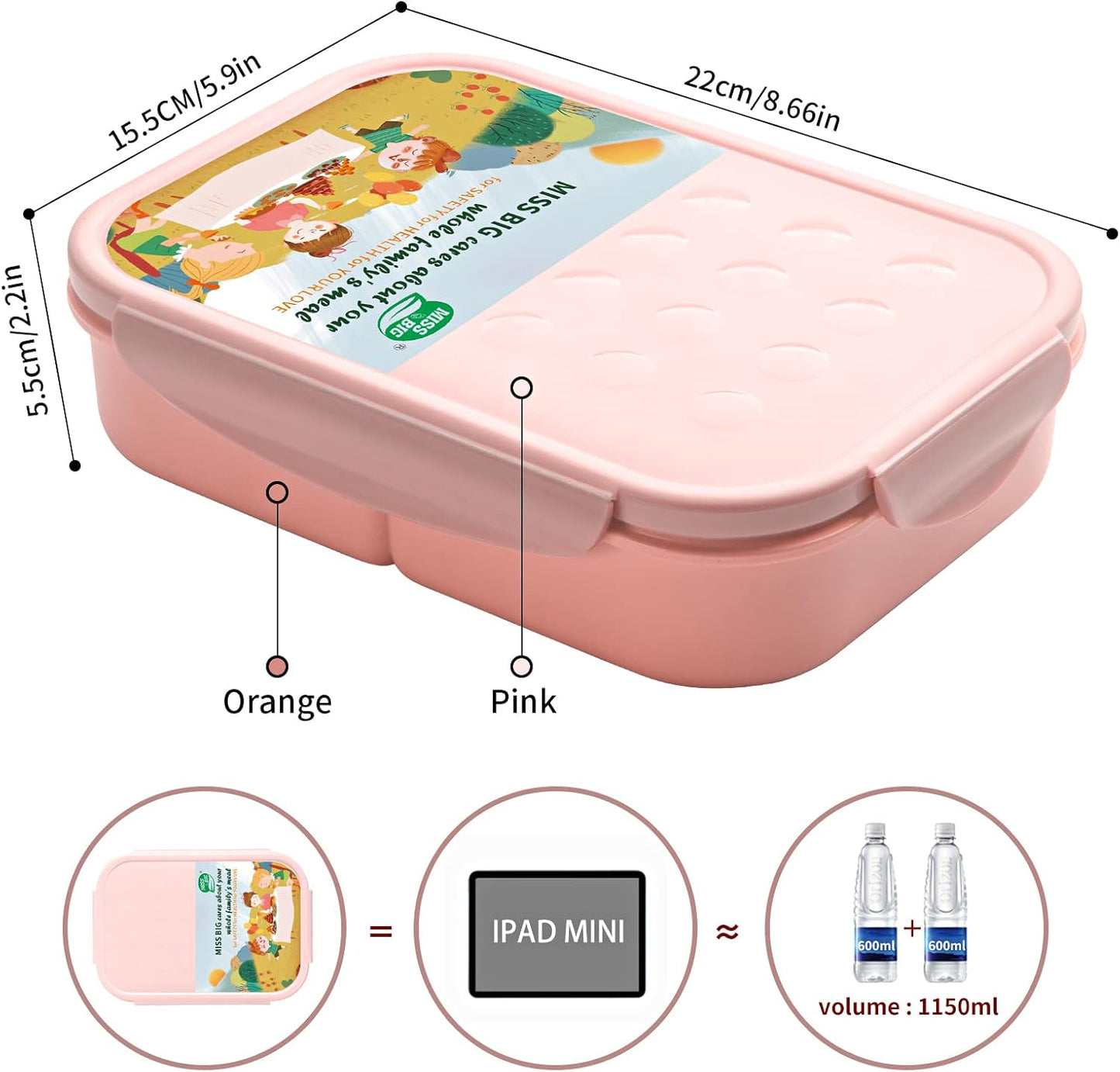 MISS BIG® Bento Box,Lunch Box Adult,Ideal Leak Proof Lunch Containers,Mom's Choice Lunch Box for Kids,No BPAs and No Chemical Dyes,Microwave and Dishwasher Safe Lunch Container (1900ml White)