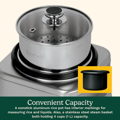 Cuisinart Rice Cooker, 4-Cup, Cook & Warm, Dishwasher-safe Removable Parts (CRC-400C)
