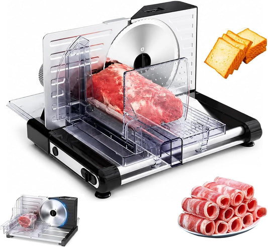 Foldable Meat Slicer Machine, 160W Electric Bread Slicer with Stainless Steel Blade, 0-18mm Thickness Adjustable, Food Cutter for Frozen Deli Meat Jerky