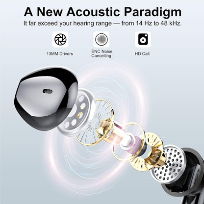 Wireless Earbuds, Bluetooth 5.3 Headphones HiFi Stereo, Mini in-Ear Bluetooth Earbuds, Wireless Earphones with 4 ENC Noise Cancelling Mic, IP7 Waterproof, LED Display, Touch Control Ear Buds, Black