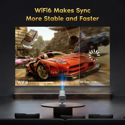【Short Throw/Built-in Apps】 1080P Smart Mini Projector with WiFi 6 and Bluetooth, Auto Keystone Outdoor Movie Projector, 270°Adjustable Home Portable Projector for Phone/TV Stick/Laptop/HDMI