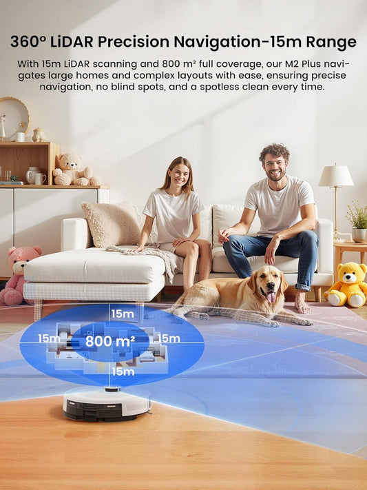 Lefant M2 Plus Robot Vacuum and Mop Combo,190° PSD Obstacle Avoidance,LIDAR Navigation,6000Pa Powerful Suction,40-Day Capacity, Perfect for Pet Hair,140 Min Runtime, WiFi/App/Alexa - PuriLite