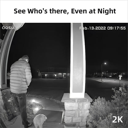 AOSU Doorbell Camera Wireless Outdoor, Battery-Powered Video Doorbell with Chime, 2K Resolution, Save Locally or to The Cloud, 2.4GHz WiFi, 180-Day Battery Life, Work with Alexa & Google Assistant
