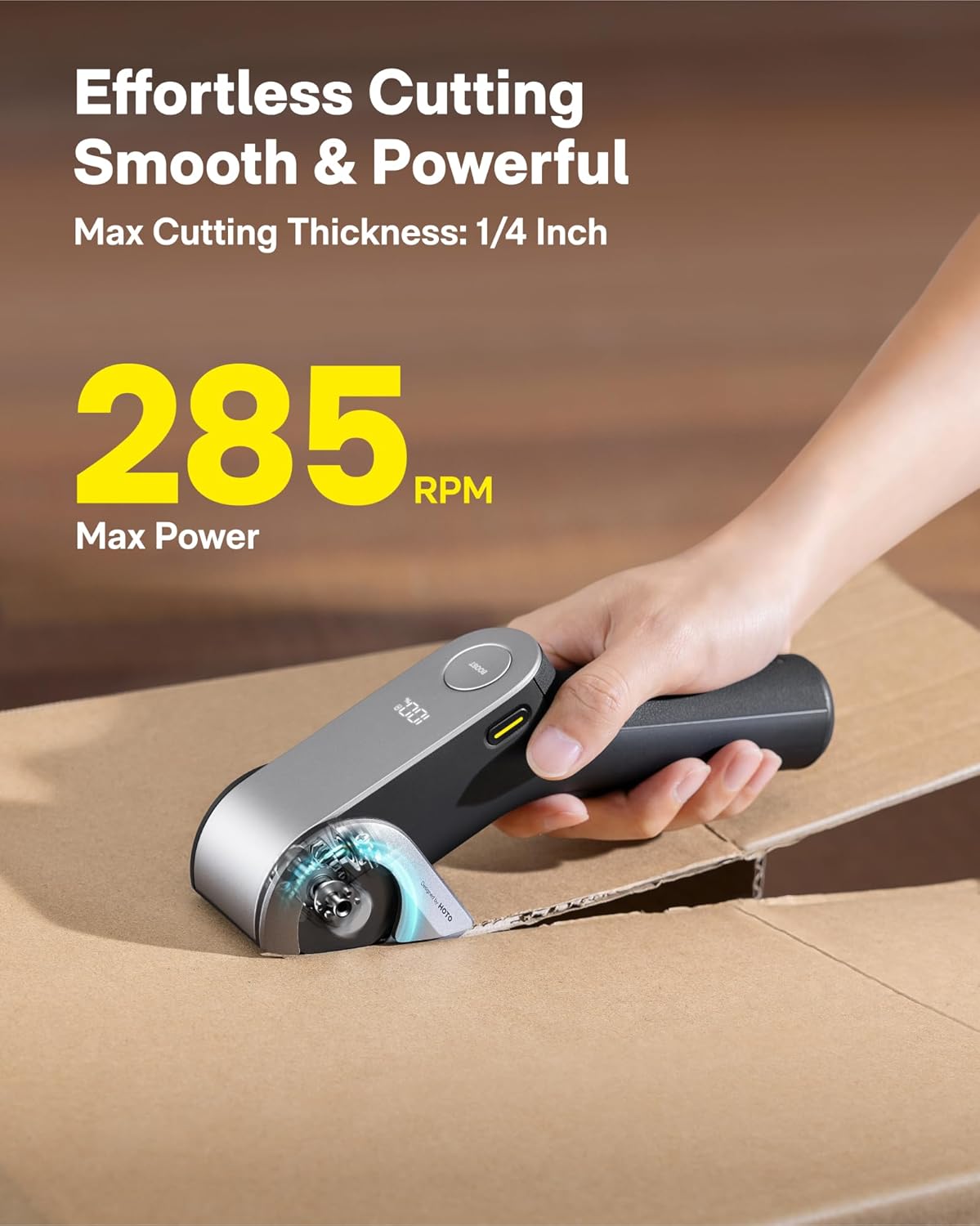Cordless Electric Scissors for Cardboard and Crafting – Titanium Blade, LED Display, Self-Sharpening, Tool-Free Blade Swap, Safety Lock - PuriLite