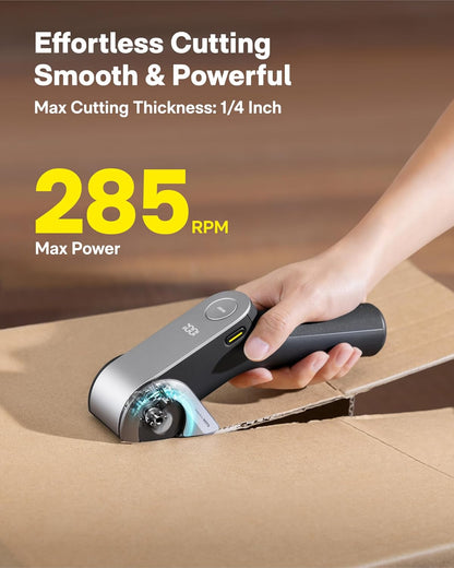 Cordless Electric Scissors for Cardboard and Crafting – Titanium Blade, LED Display, Self-Sharpening, Tool-Free Blade Swap, Safety Lock - PuriLite