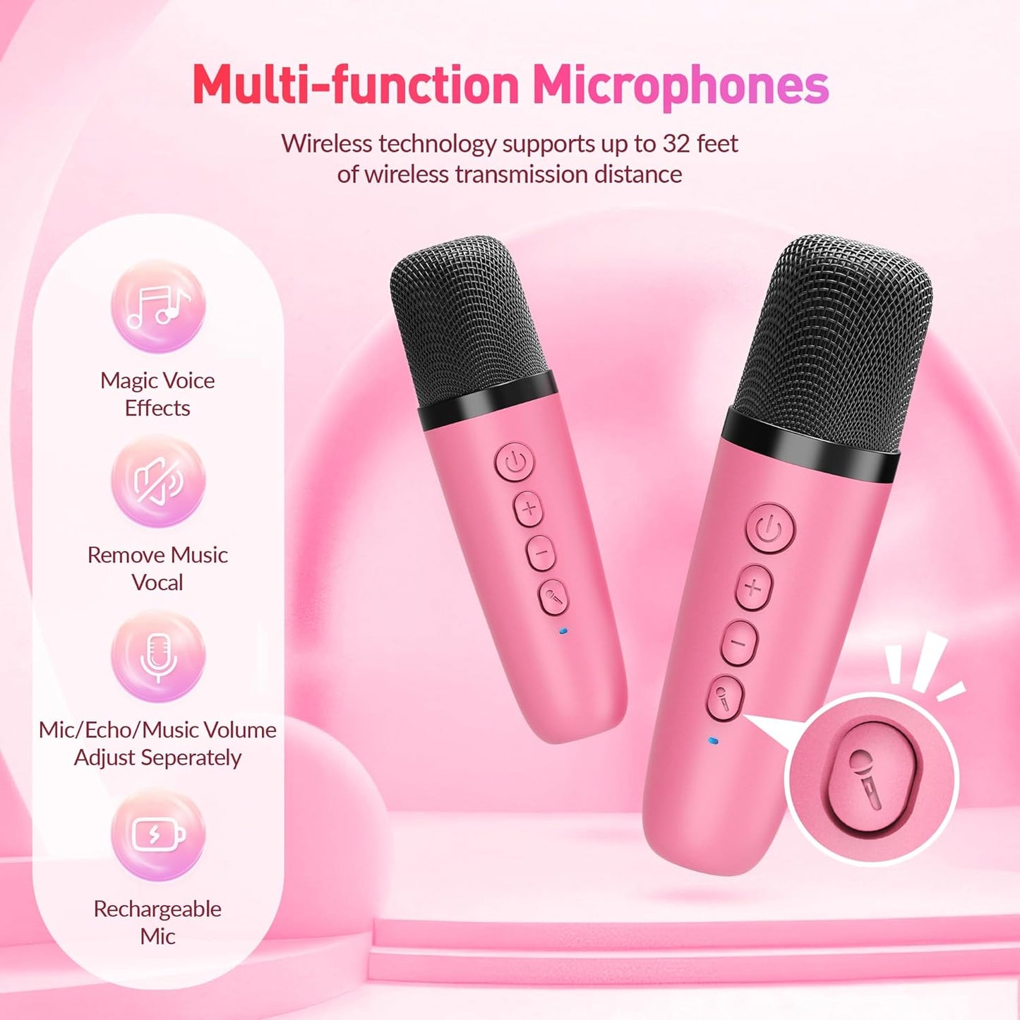 Mini Karaoke Machine for Kids Adults：Portable Bluetooth Karaoke Speaker with 2 Wireless Microphones and Lights for Home Party, Christmas Birthday Gifts for 4-12+ Years Old Girls Boys(Yellow)