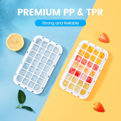 PHINOX Ice Cube Tray with Lid and Bin, Easy Release 56 Cubes for Freezer | Food-grade BPA-free PP and ABS.0.8" mini cubes for fruit, cocktails, coffee. Airtight, odor-free, stackable with scoop
