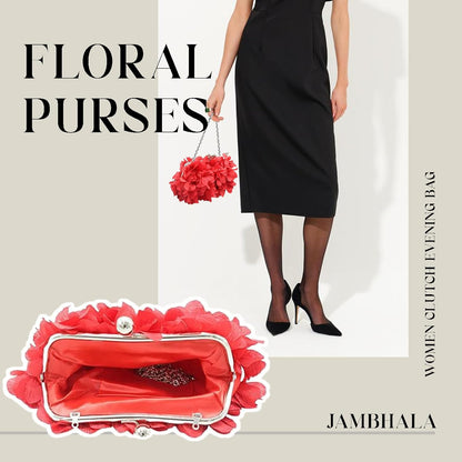 JAMBHALA Clutch Evening Handbags Floral Appliques Small Clutch Purses for Women