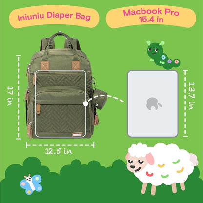 Diaper Bag Backpack, iniuniu Large Baby Bags with Diaper Pouch, Washable Changing Pad, Pacifier Case and Stroller Straps