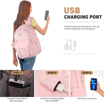 WINDARS School Backpack for Teen Girls, Cute College Backpacks for Women Students Aesthetic Bookbag Large 15.6 Inch Laptop Bag Middle School Travel Back Pack (Khaki Beige)