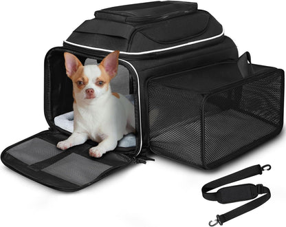 Petskd Top and Side Expandable Pet Carrier 17x12x8.5 Inches JetBlue Frontier Spirit Airline Approved, Soft-Sided Carrier for Small Cats and Dogs with Locking Safety Zipper and Anti-Scratch Mesh(Black)