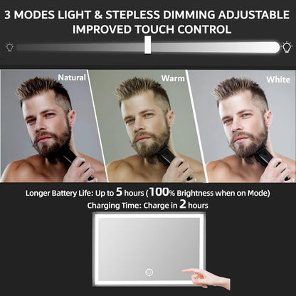 Rechargeable 5 Way Mirror for Hair Cutting, Real Glass Adjustable Trifold Mirror with Light & Telescoping Hooks for Makeup & Styling - Portable DIY Tool to Cut, Trim or Shave Your Head & Neckline