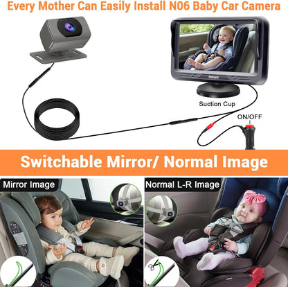 Rohent Baby Car Camera HD 1080P - Rear-Facing Infant Monitor with Night Vision Car Camera for Baby 150° Wide-Angle Lens Anti-Glare Screen Easy Install 360° Adjustable Display