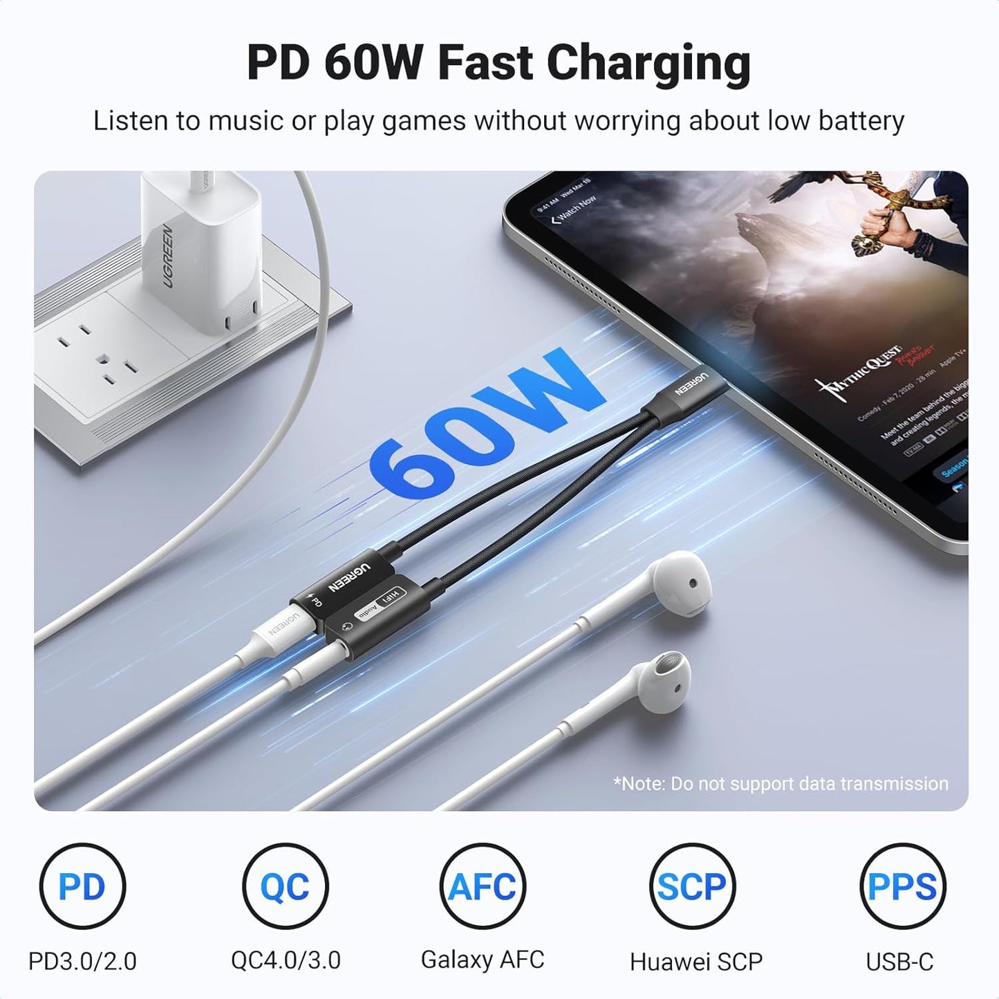 UGREEN Magnetic USB C to 3.5mm Audio Adapter and Charger 2 in 1 Hi-Res 32Bit/384KHz Aux to USB C with PD 60W Fast Charging Dongle Cable for iPhone 15 Pro Max, Galaxy S24 Ultra, Pixel 8, iPad Pro/Air