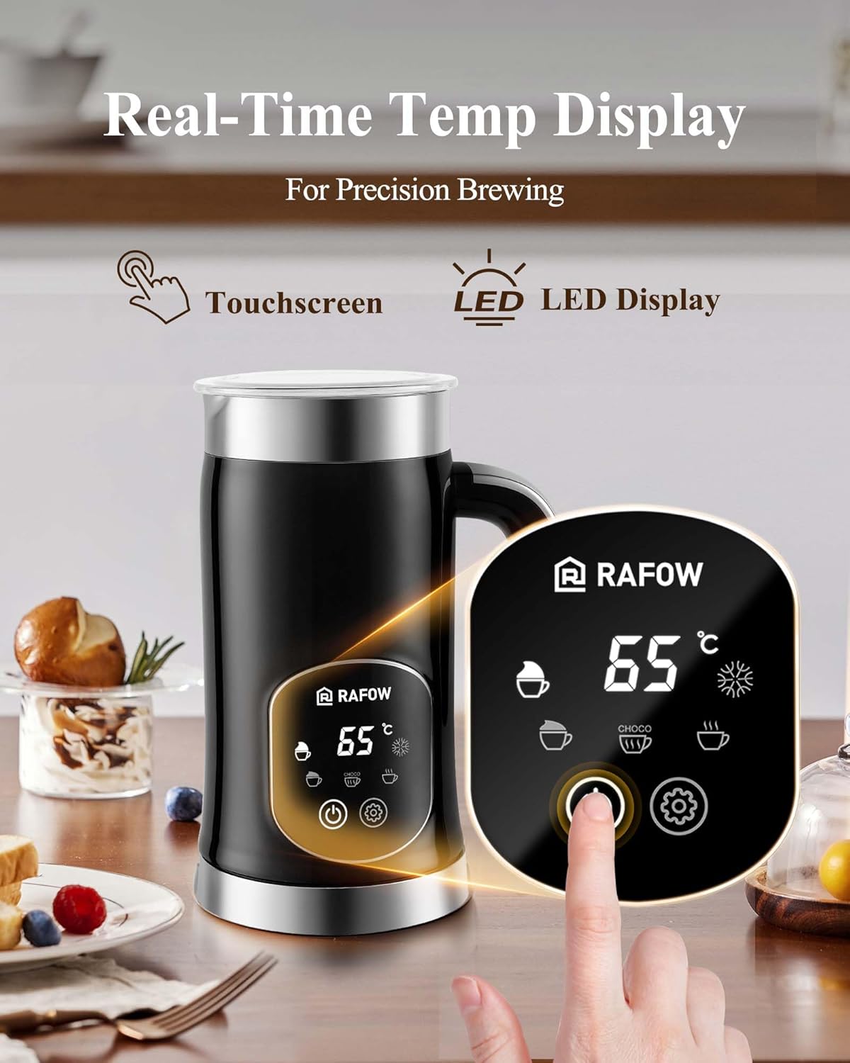 Milk Frother Electric Steamer: 4-in-1 Automatic Magnetic Foamer with Hot Foam Cold Froth for Cappuccino Latte Matcha - 250ml Large Capacity Milk Warmer Chocolate Heater Stainless Steel