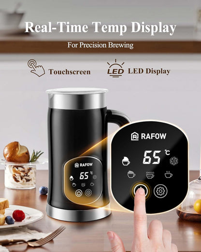 Milk Frother Electric Steamer: 4-in-1 Automatic Magnetic Foamer with Hot Foam Cold Froth for Cappuccino Latte Matcha - 250ml Large Capacity Milk Warmer Chocolate Heater Stainless Steel
