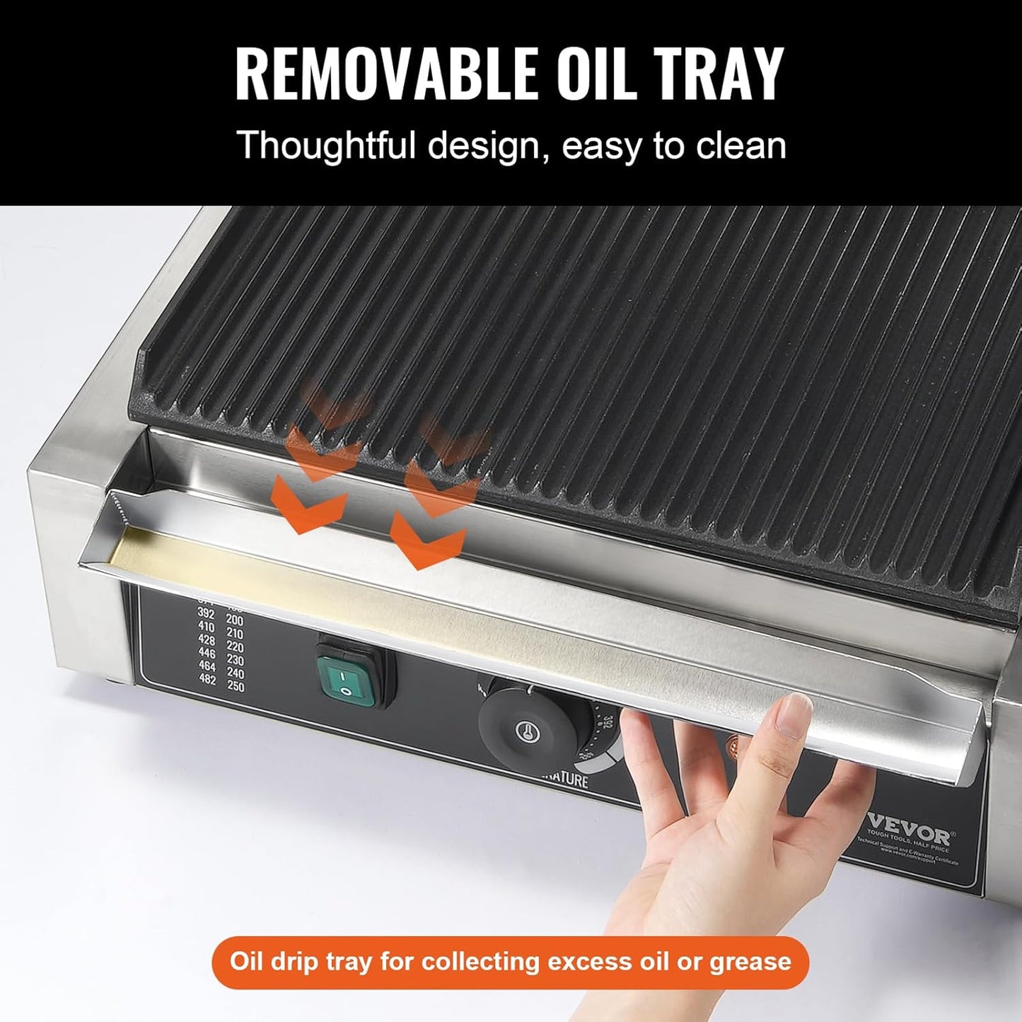 VEVOR 7 IN 1 Electric Contact Grill,1800W Indoor Panini Press Griddle,Stainless Steel Teppanyaki Grill with Nonstick&Removable Iron Plate, 0-446℉ Adjustable Temp Control,LCD Display,110V
